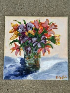 Original Acrylic Wall Art Canvas Painting Floral 12X12 Signed